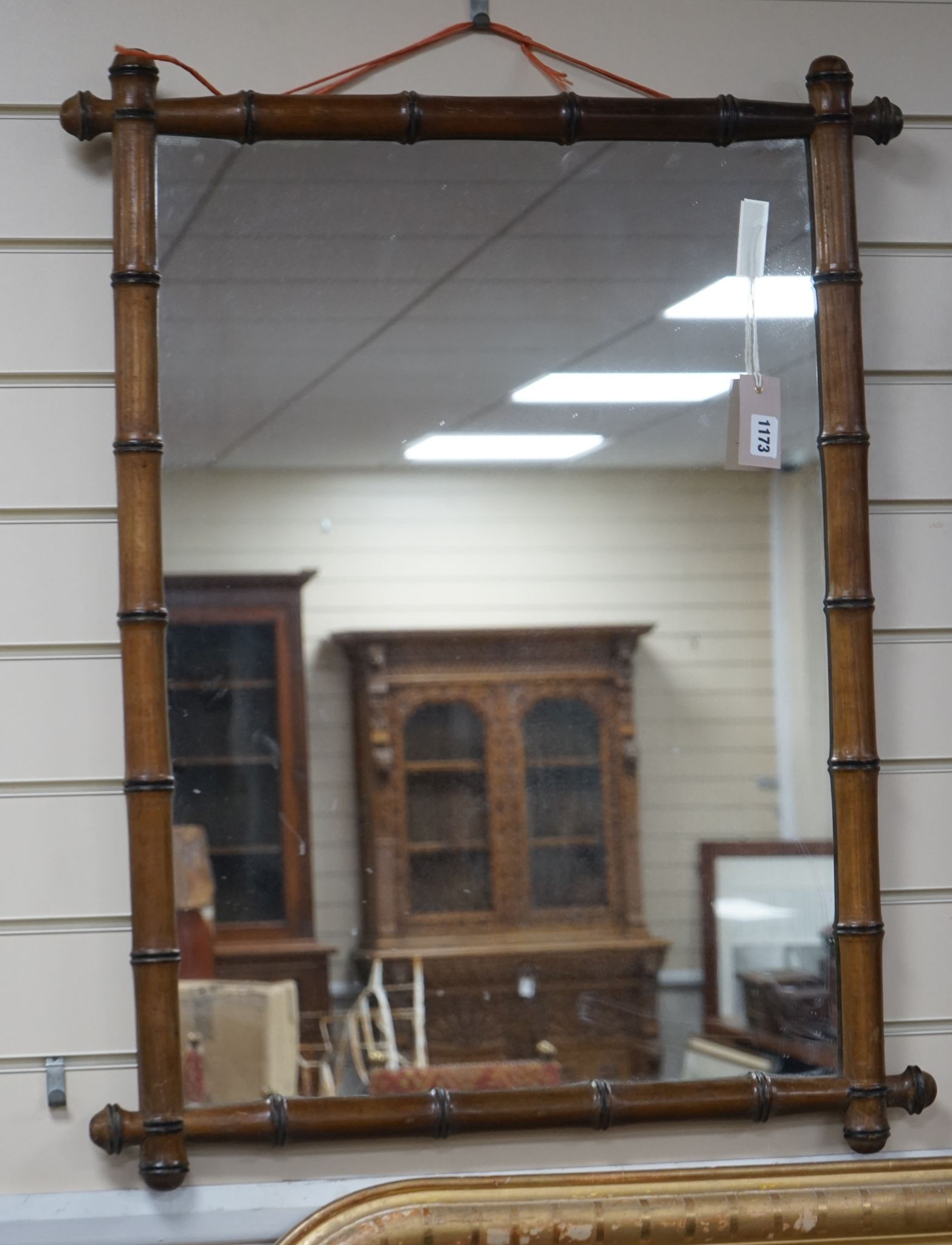 A 19th century rectangular faux bamboo wall mirror, width 64cm, height 83cm